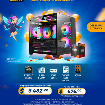 PROMO PCTECHVERSARIO: PC Gamer AMD Ryzen 5 5600G, 16GB RAM, 500GB SSD