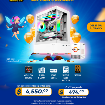 PROMO PCTECHVERSARIO: PC Gamer AMD Athlon 3000G, 16GB RAM, 512GB SSD