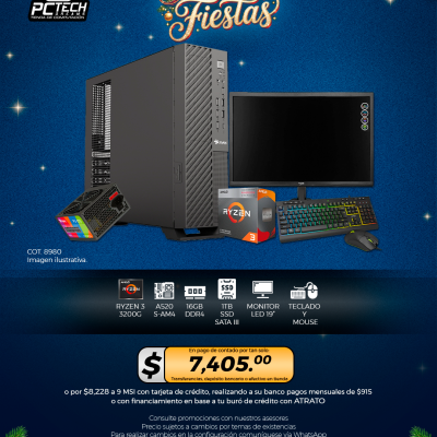 PC GAMER AMD Ryzen 3 3200G, 16GB RAM, 1TB SSD, Monitor Led 19", Teclado, Mouse