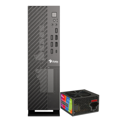 Gabinete Stylos Mince Slim, Mini-Tower, Micro-ATX, USB 2.0/3.0, con Fuente de 550W, sin Ventiladores Instalados, Negro